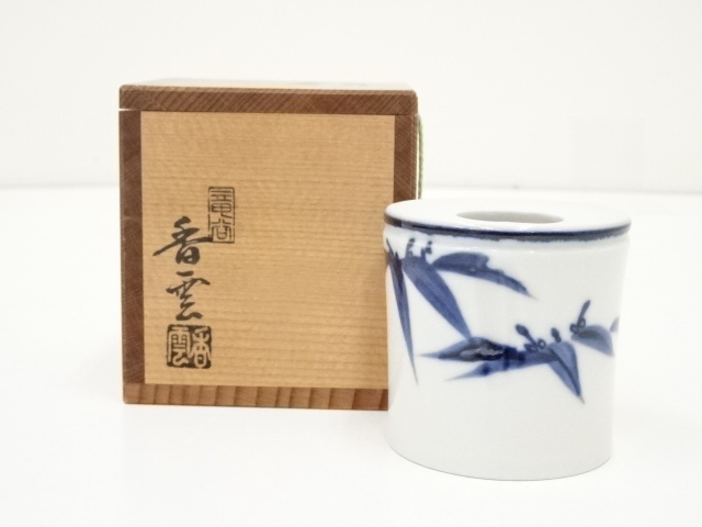 JAPANESE TEA CEREMONY / LID REST FUTAOKI BLUE & WHITE PORCELAIN 